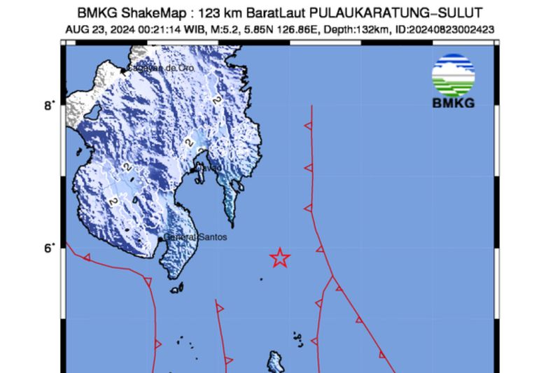 Gempa Bumi M 5.2 Guncang Pulau Karatung Sulawesi Utara